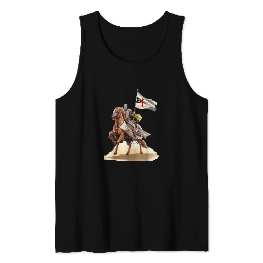 Horse Pet Knights Templar On a Horse Flag Deus Vult Crusader Tank Tops