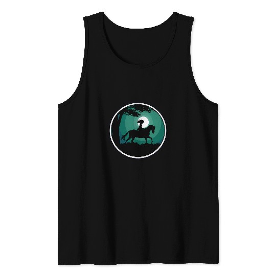 Horse Pet Space Cowgirl Girl Horse Lover Riding in Moonlight Tank Tops