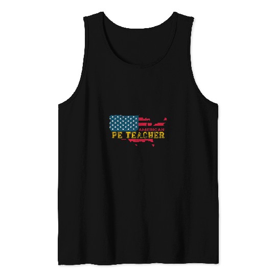 PE Physical Education Coachs 2P E  Teacher USA Map Flag Gift Tank Tops