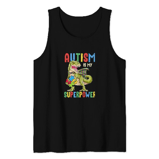 Autism Puzzle Dino rexs Autism Is My Superpower 9 Tank Tops