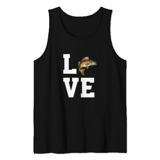 Fishing Fun Love Walleye Fish Apparel Freshwater Fishing Fishermen Tank Tops
