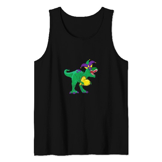 Dinosaur Pet Kids Jester Dinosaur Mardi Gras TRex carnivals Masquerade Party 1 Tank Tops