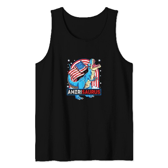 Dinosaur Pet Amerisaurus T rexs Boys Girls Patriotic Dinosaur 4th of July Tank Tops