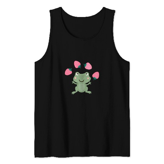 Frog Pet Gif Cottagecore Kawaii Frog with Strawberries Tank Tops
