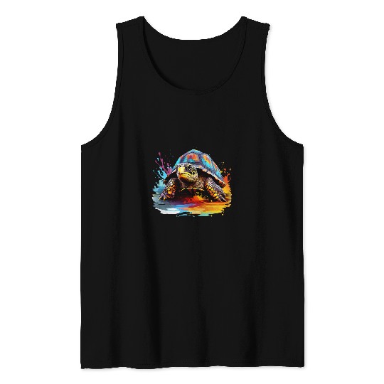 Turtle Pet Colorful Box Turtle Lover Splash Art Tank Tops