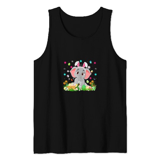 Elephant Mammal Bunny Easter Egg Lover Funny Elephant Easter Sunday Tank Tops