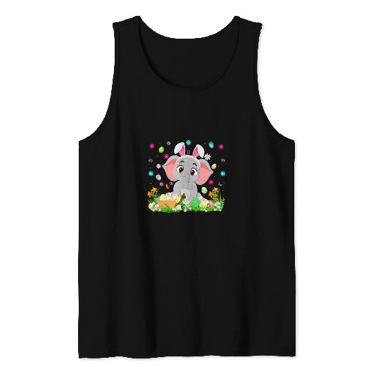 Elephant Mammal Bunny Easter Egg Lover Funny Elephant Easter Sunday Tank Tops