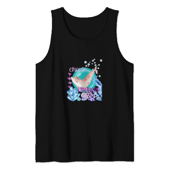 Whale Pet Flower Crown Whale Choose Kindness Inspirational Watercolor Tank Tops
