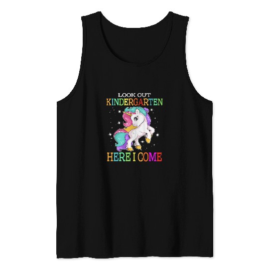 Unicorn Pet Teacher Job Look Out kindergarten Here I Come Unicorn back to school Tank Tops