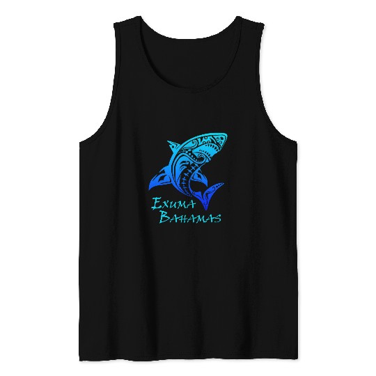 Shark Pet Exuma Bahamas Tribal Shark Polynesian Tattoo Style Vacation Tank Tops