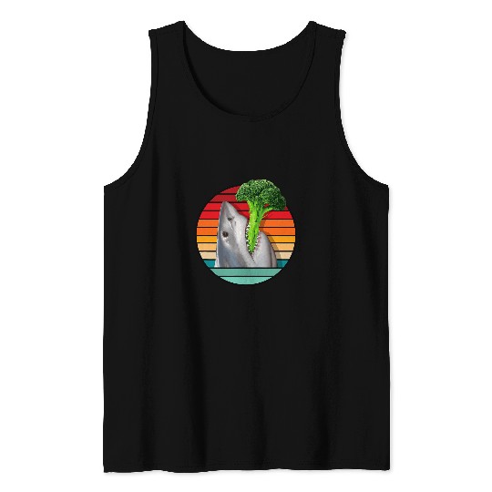 Shark Pet Eating Broccoli in Vintage Sunset Tank Tops