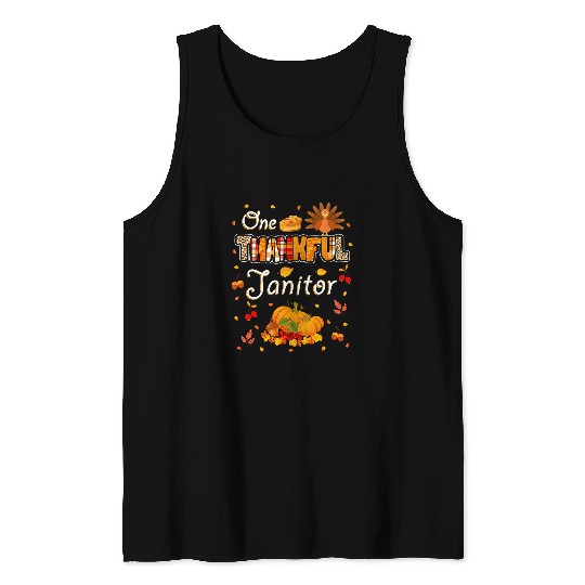 One Thankful Janitor Fall Leaves Autumn Janitor Thanksgiving Tank Tops