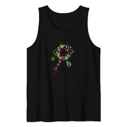 Autism Puzzle Be Kind Autism Awareness Sunflower Puzzle Choose Kindness Tank Tops