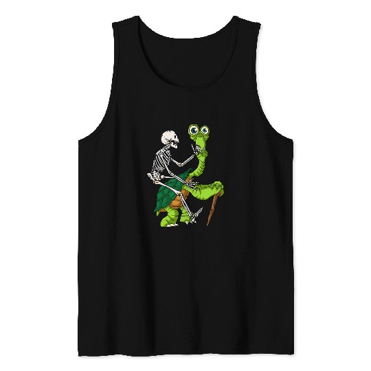 Turtle Pet Skull Riding Turtle Lazy Halloween Costume Funny Animal Tank Tops