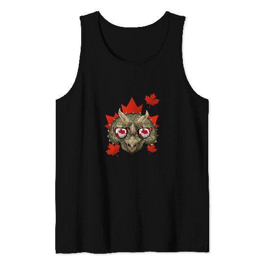 Dinosaur Pet Canadian Triceratops Maple Leaf Patriotic Canada Flag 339 Tank Tops