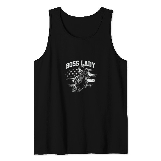 Horse Pet Lady Cowgirl Boss US American Flag Rodeo Horse Riding Saloon Tank Tops