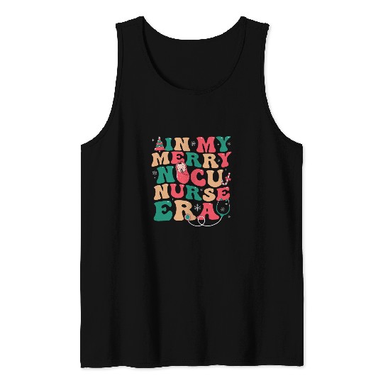 nurses Job Women Retro Groovy In My Merry NICU nurses Era Christmas Tank Tops