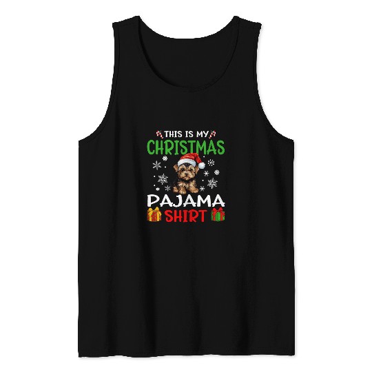 Yorkshire Pet Terrier Yorkie Dog Christmas Pajama Merry Xmas Tank Tops