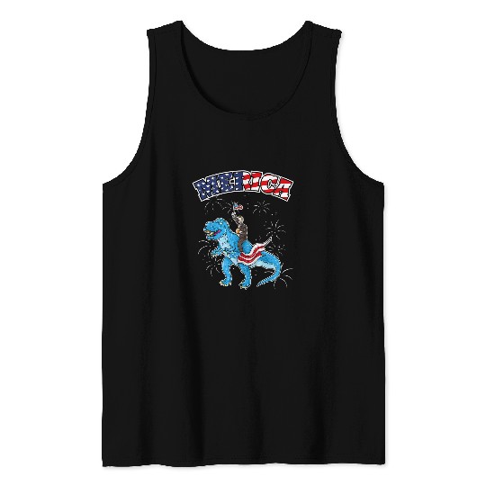 Dinosaur Pet Abraham Lincoln Riding T rexs 4th Of July American Flag Tank Tops