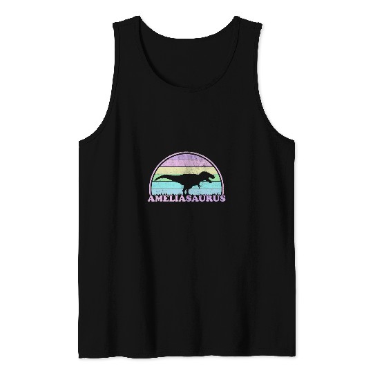 Dinosaur Pet Amelia Saurus Dinosaur Name Personalized Rainbow Sunset Tank Tops