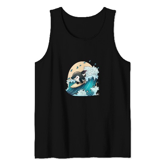 Whale Pet Funny Surfing Whale Orcas Water Sports Chibi Surf Surfboard Tank Tops