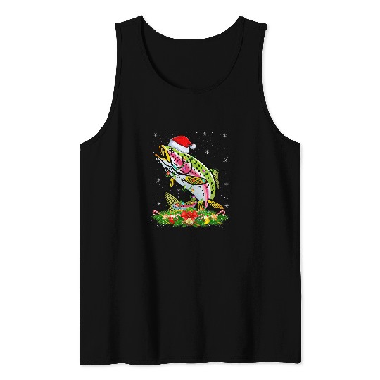 Fishing Fun Lighting xmass Santa Rainbow Trout Fish Christmas Tank Tops