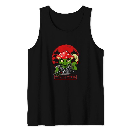 Frog Pet Mushroom Hat Samurai Frog vintages Japanese Warrior 100 Tank Tops
