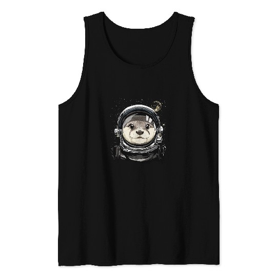 Otter Pet Otters Astronaut Outer Space River Sea Otter Animal Lover Galaxy Tank Tops