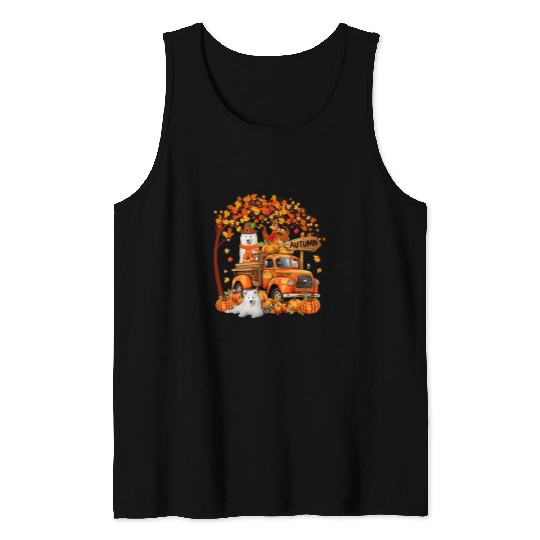 Samoyed Pet Turkey On Pickup Truck Thanksgiving Pumpkins Tank Tops