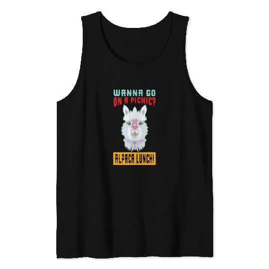 Llama Pet Lunch Picnic Lama Animal Fun Tank Tops