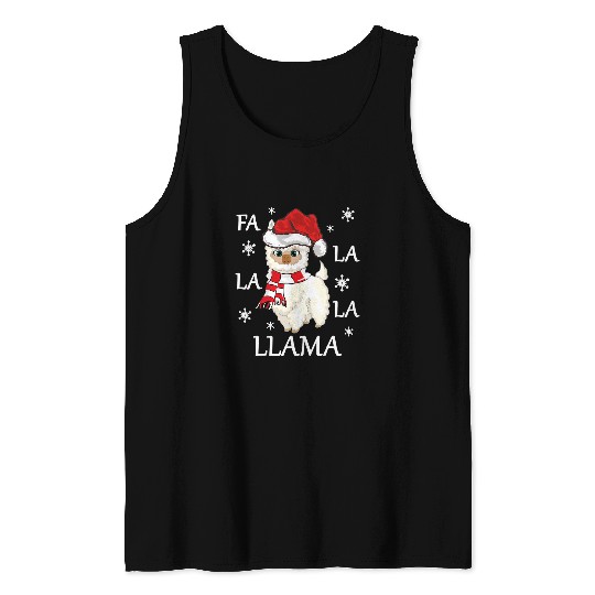 Llama Pet xmass Lighting Santa Hat Fa La La Llama Christmas Tank Tops