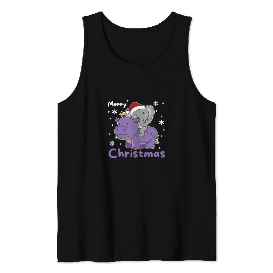 Elephant Mammal Christmas Hippo Elephant Merry Christmas Hippopotamus 1 Tank Tops