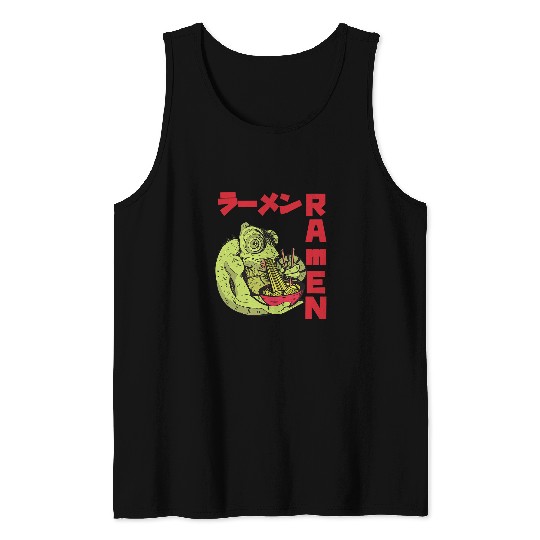 Chameleon Pet Ramen Anime Noodles Kawaii Japanese Sketching Tank Tops