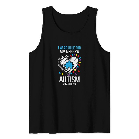 Autism Puzzle Blue For Nephew Autism Awareness Family Aunt Uncle Men Women Tank Tops