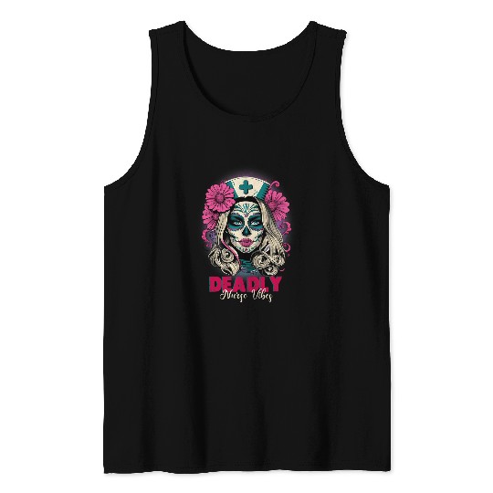 nurses Job Dia De Los Muertos nurses Day of The nurses Sugar Tank Tops
