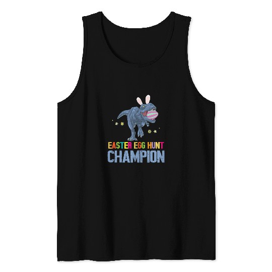Dinosaur Pet Bunny Eating Happy Easter Egg Hunt Champion Hunter Tank Tops