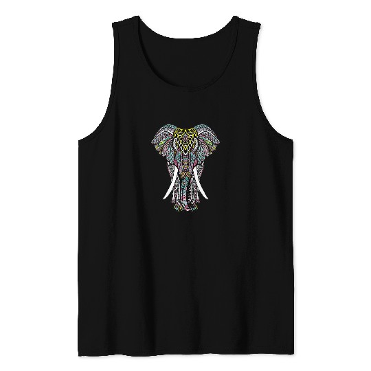 Elephant Mammal Colored Elephant Ethnic patterned Art Tank Tops