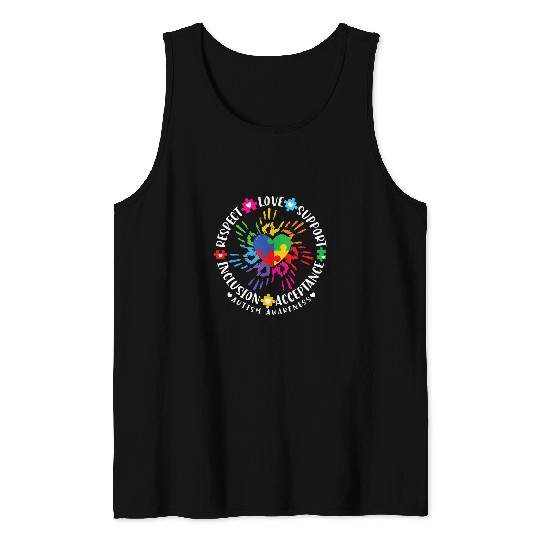 Autism Puzzle Spectrum Family Respect Love Support Tank Tops
