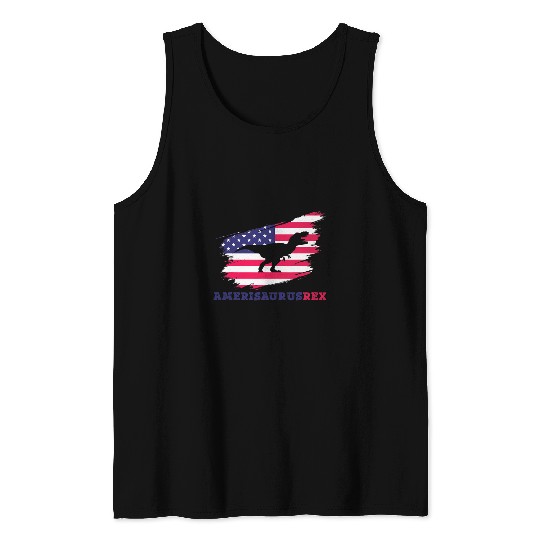 Dinosaur Pet Amerisaurus rexs Patriotic Dinosaur American Flag Tank Tops