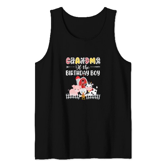 Cow Pet Grandma Of The Birthday Boy Farm Barnyard Party Tank Tops