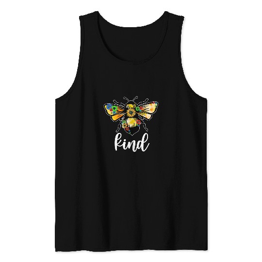 Autism Puzzle Bee Kind Sunflower Tank Tops