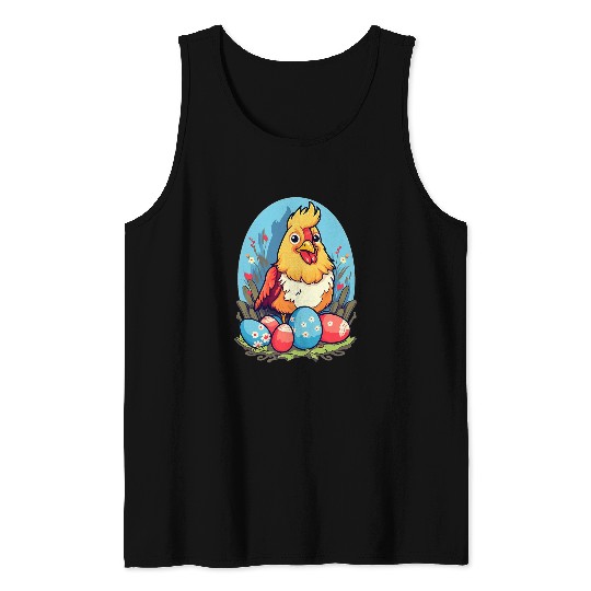 Chicken Pet With Easter Egg Rooster Poultry Farm Animal Tank Tops