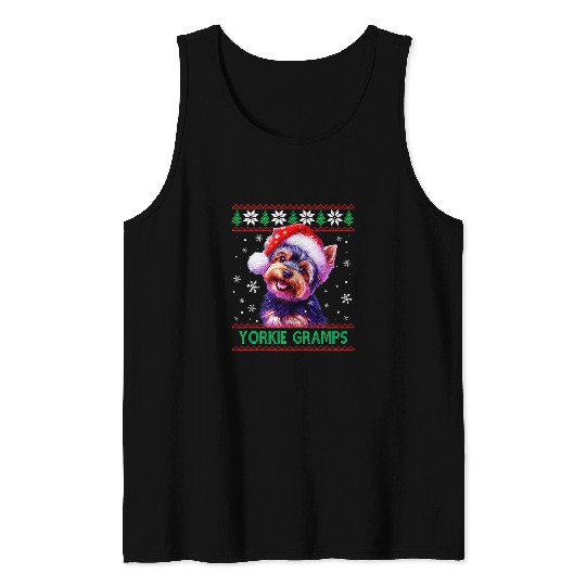Yorkshire Pet Yorkie Gramps Santa Hat Yorkshire Terrier Ugly Christmas Tank Tops