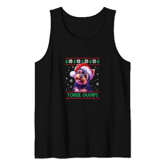 Yorkshire Pet Yorkie Gramps Santa Hat Yorkshire Terrier Ugly Christmas Tank Tops