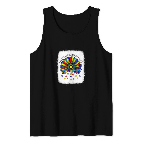 Autism Puzzle Bleached autism Awareness Sunflower Accept Understand Love 1 Tank Tops