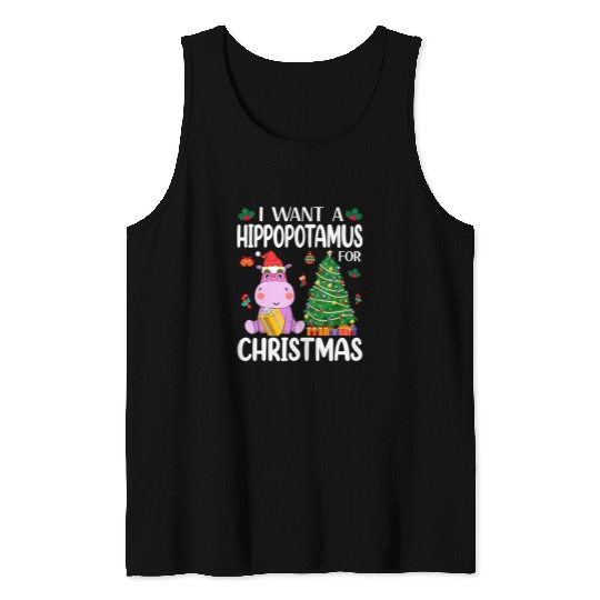 Hippo Pet I Want A Hippopotamus For Christmas Lights Hippo xmass Pajama 227 Tank Tops