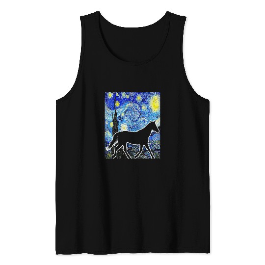 Horse Pet Starry Night Horse Lover Van Gogh Equestrian Tank Tops