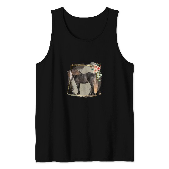 Horse Pet Dappled Gray Baroque Draft Horse and Flowers Tank Tops
