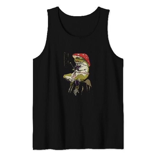 Frog Pet Mushroom Hat Samurai Frog vintages Japanese Warrior 4 Tank Tops