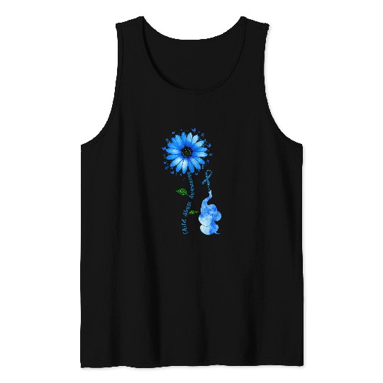 Elephant Mammal CHILD ABUSE Awareness Sunflower Light Blue Ribbon Tank Tops